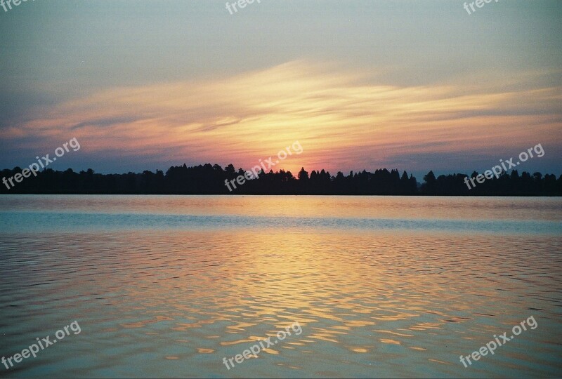 Sunrise Sunset Lake Horizon Clouds Orange