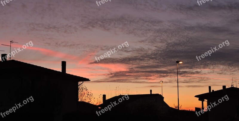 Sunset House Clouds Sky Fireplace