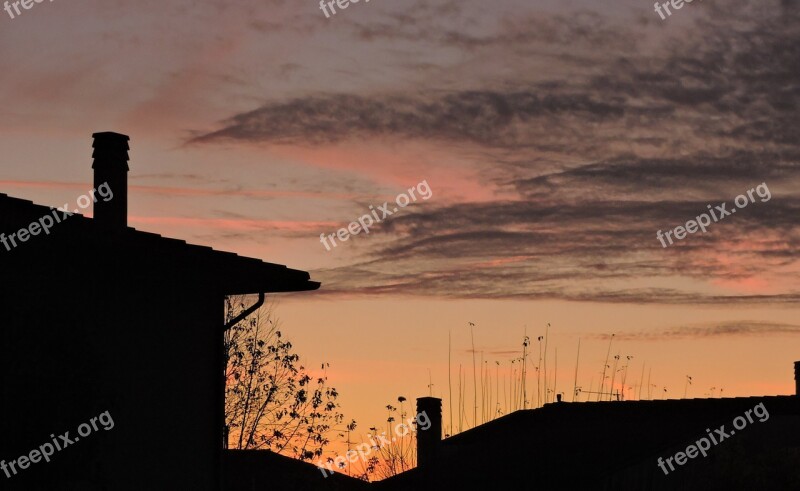 Sunset House Clouds Sky Fireplace