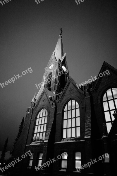 Church Steeple Church Window B W Photo Finnish