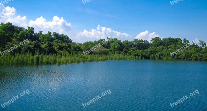 Landscape Blue Sky And White Clouds Lake Woods Shenzhen