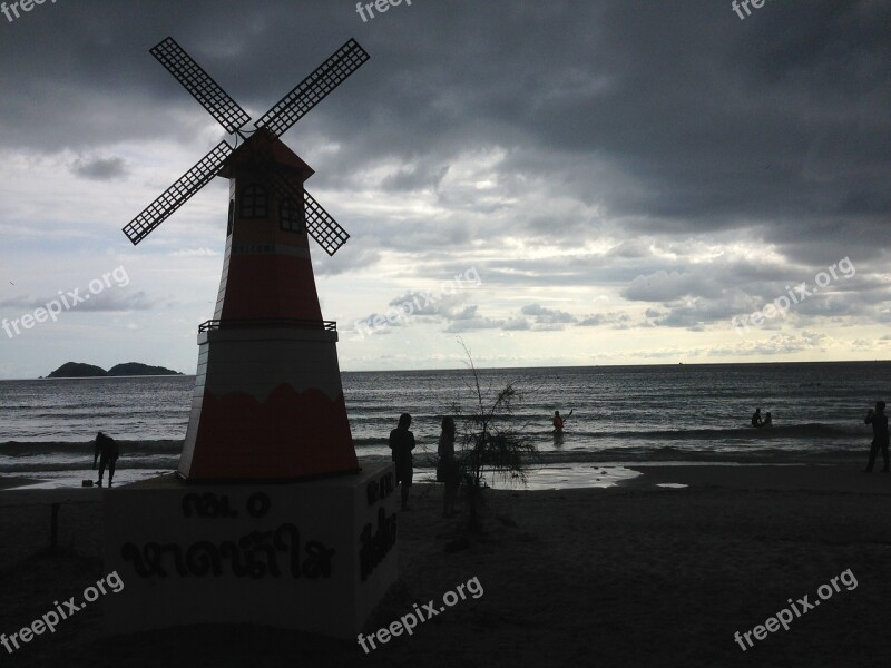 Windmill Storm Landscape Nature Sky