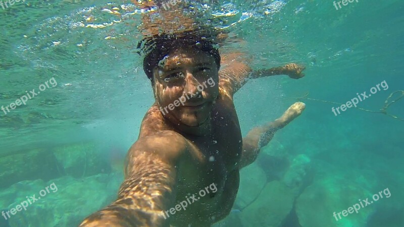 Selfie Swimming Snorkel Ocean Sea