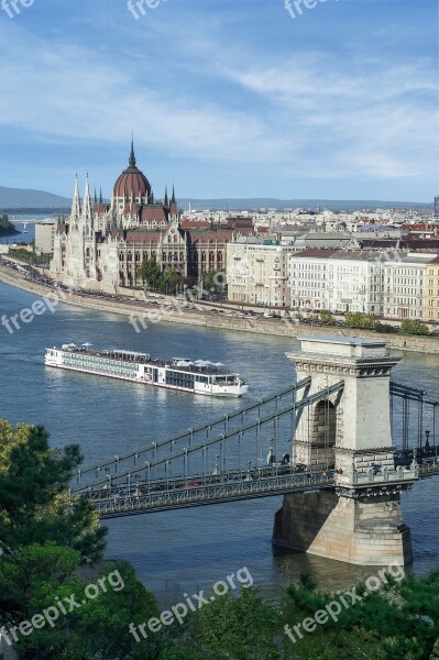 Budapest Bridge Water Architecture Chain Bridge