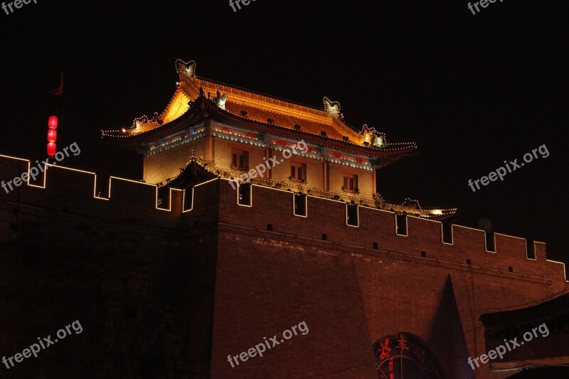 Xi'an Night View Old Town House Temple China