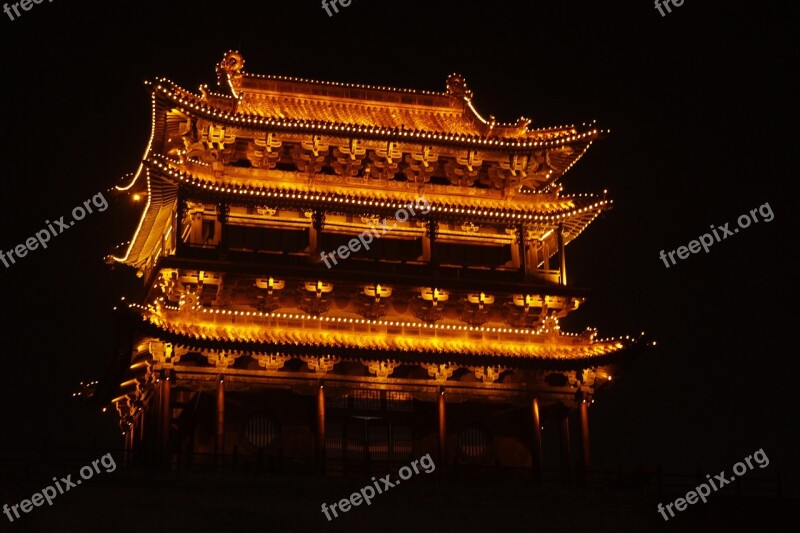 Temple Night Old Town House Pingyao Pagoda