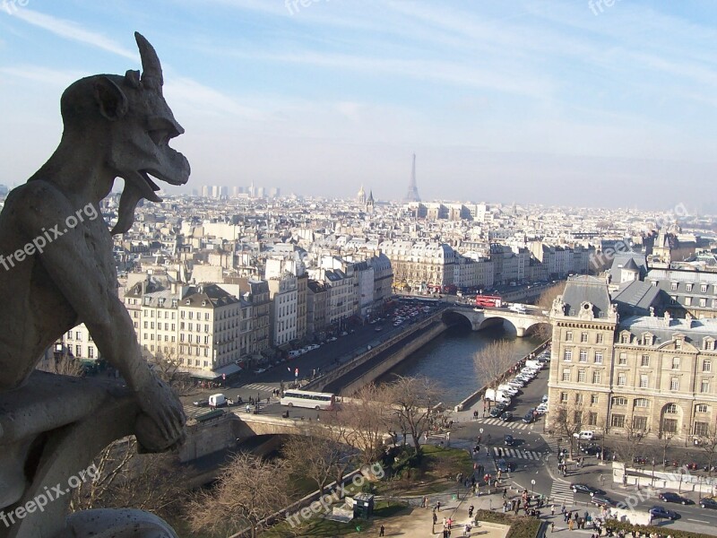 Paris France City View Notre Dame Cathedral Gargoyle