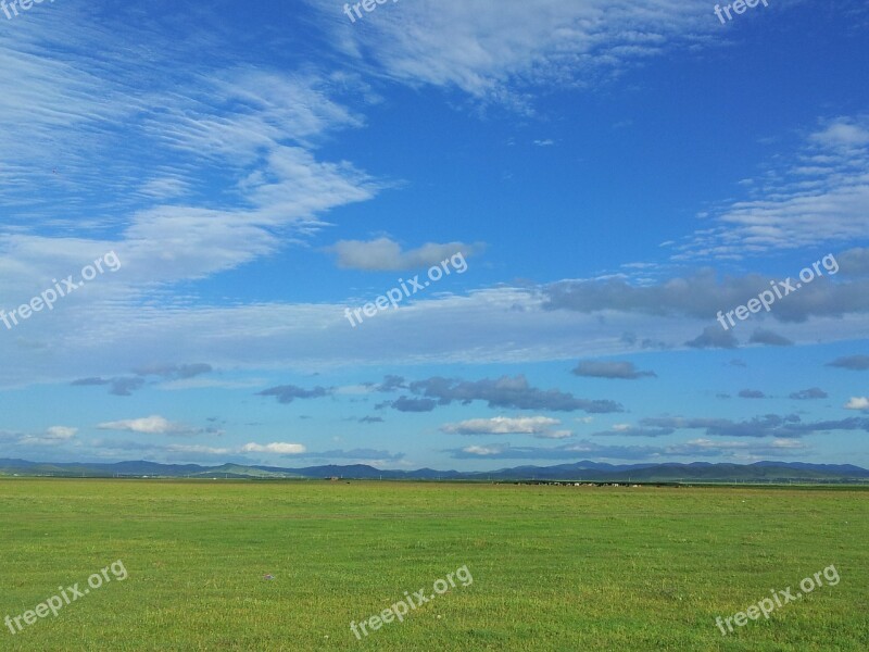 Blue Sky And White Clouds Prairie Nature Free Photos