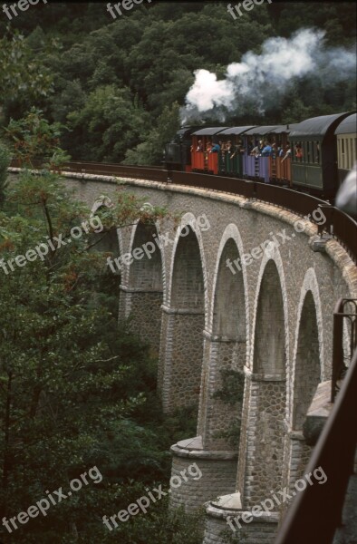 Steam Locomotive Viaduct Bridge Railway Anduze