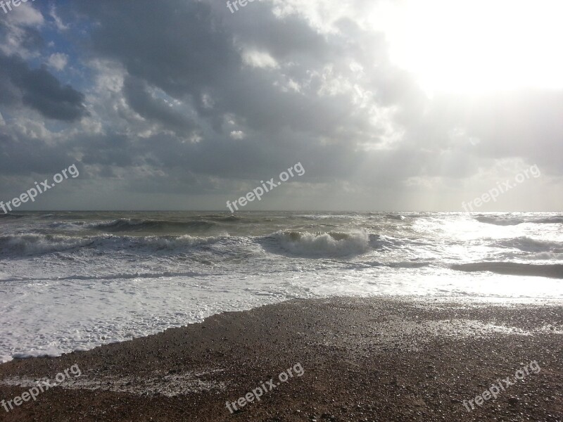 Beach Wave Sea Coast Sunlight