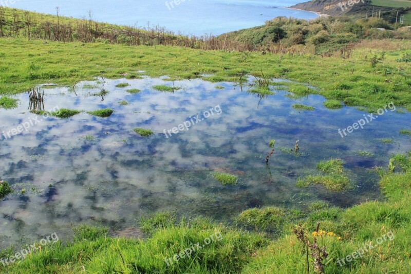 Reflection Clouds Dorset Coast Nature