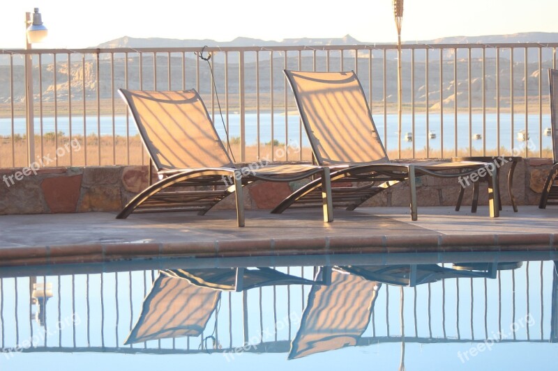 Deckchairs Mirror Image Leisure Reflection Pool