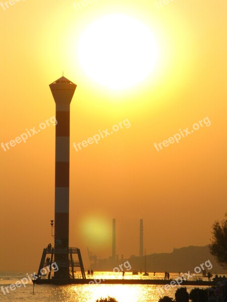 Setting Sun Lighthouse Elbe Free Photos