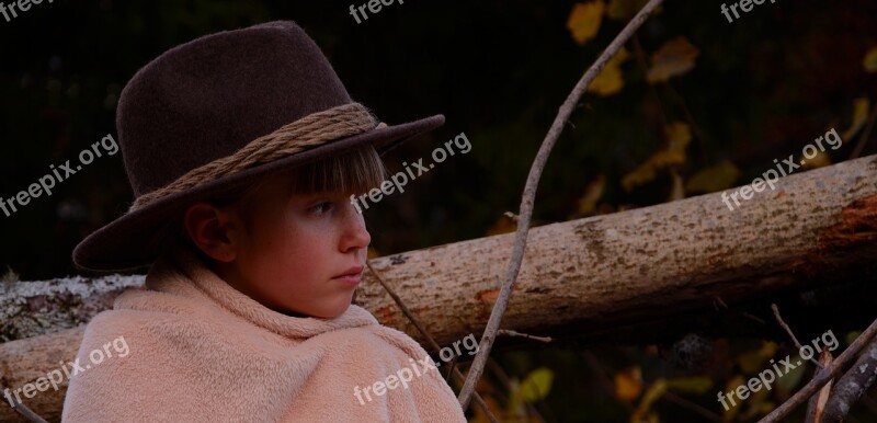 Child Girl Forest Hat Cold