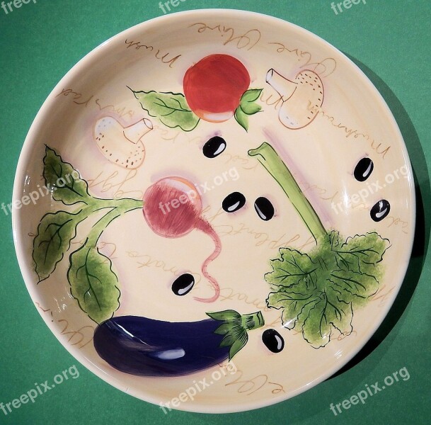 Serving Dish Plate Stoneware Colorful Painted