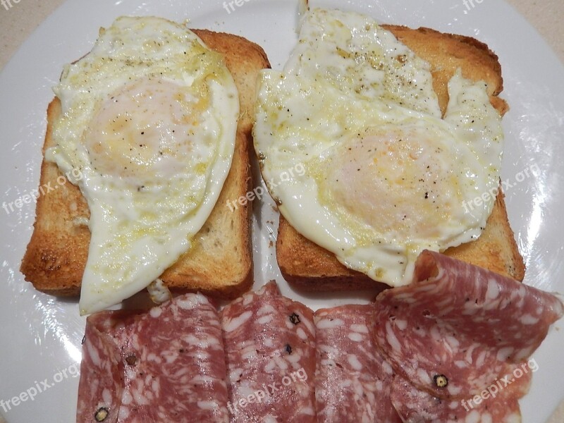 Fried Eggs Salami Peppered Toast Breakfast