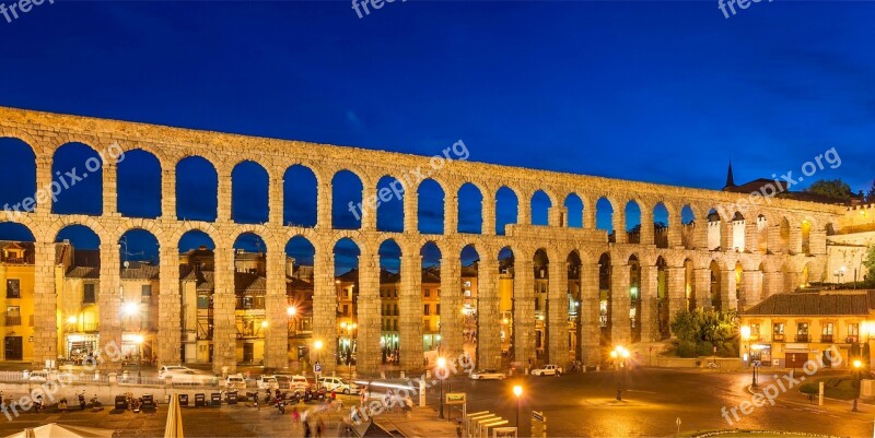 Aqueduct Roman Spain Segovia Night