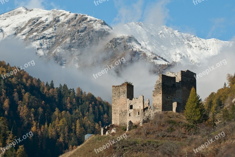 Tschanüff Castle Switzerland Ruins Ramosch Graubünden Canton