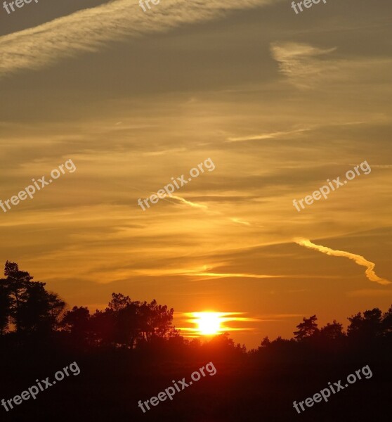 Sun Evening Sunset Orange Yellow