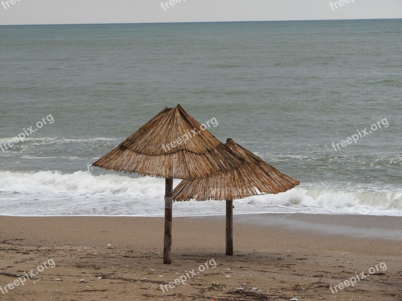 Umbrellas Sunshades Sea Ocean Coast