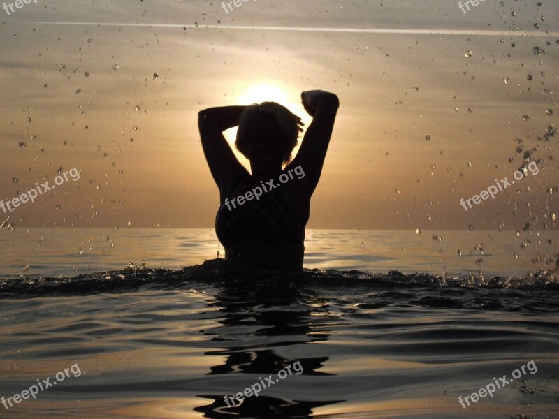 Sea Woman Swim Silhouette Sun