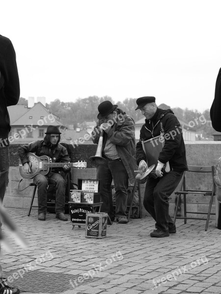 Street Musicians Prague Charles Bridge Men Street Scene