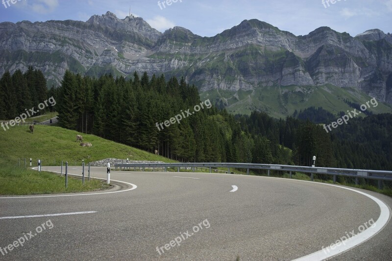 Curves Road Landscape Alpine Mountains