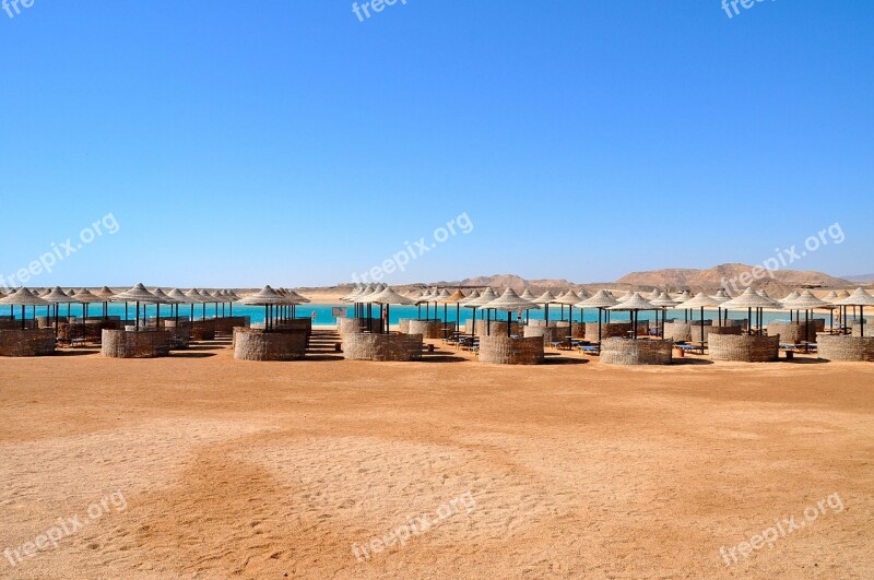 Egypt Sand Sea Parasols Sun Loungers