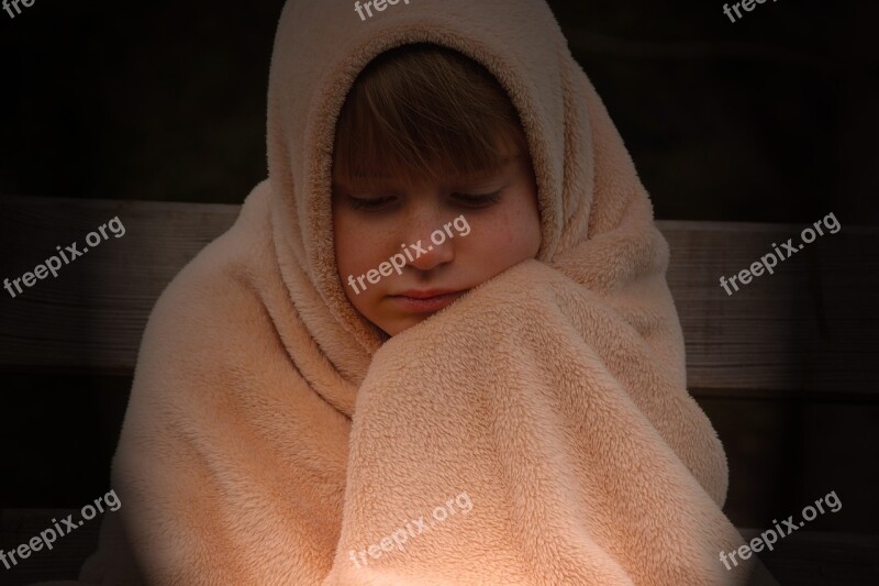 Child Girl Blanket Evening Freeze