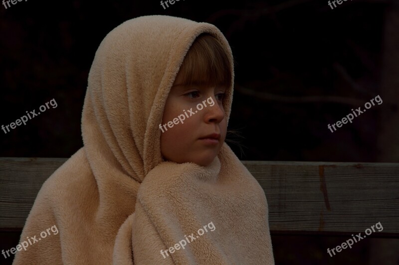 Child Girl Blanket Evening Freeze