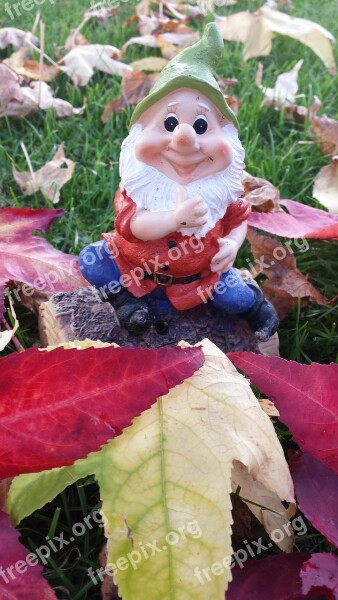 Garden Gnome Dwarf Autumn Leaves Gnome