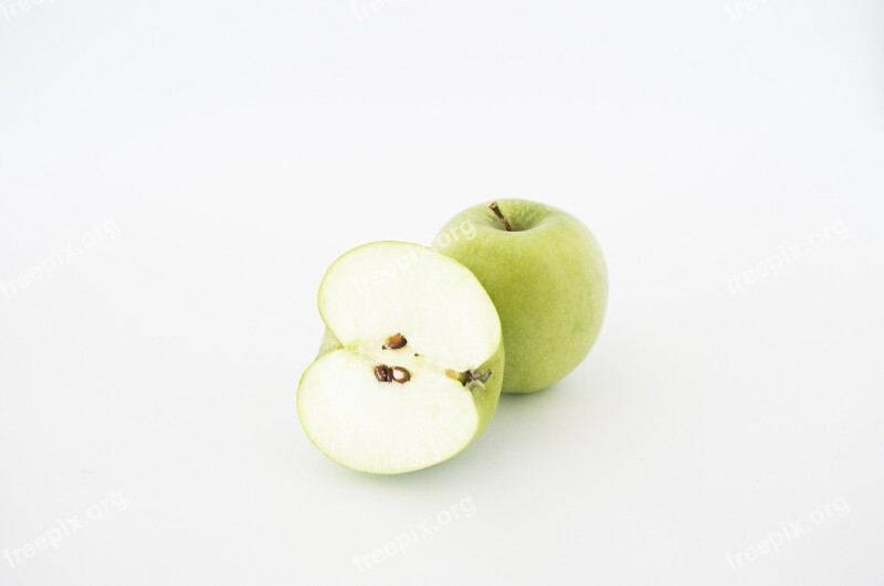 Apples Sliced Isolated Green Food