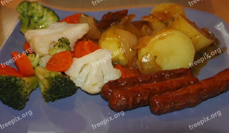 Vegetables Sausage Bratwurst Food Delicious