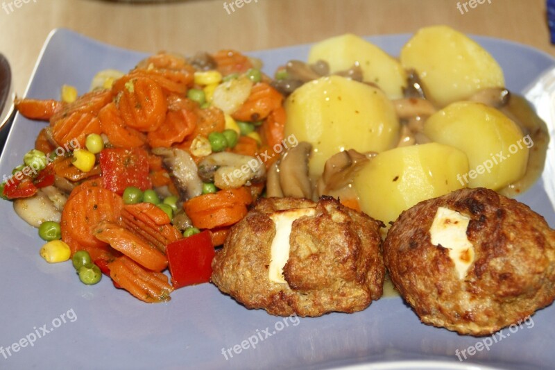 Meatballs Vegetables Potatoes Filled Feta Cheese