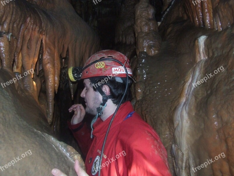 Caver Cave Fatigue Stalactite Close