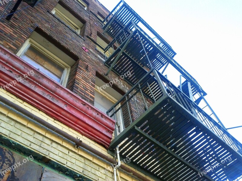 Fire Escape Old Building Downtown Aging Urban