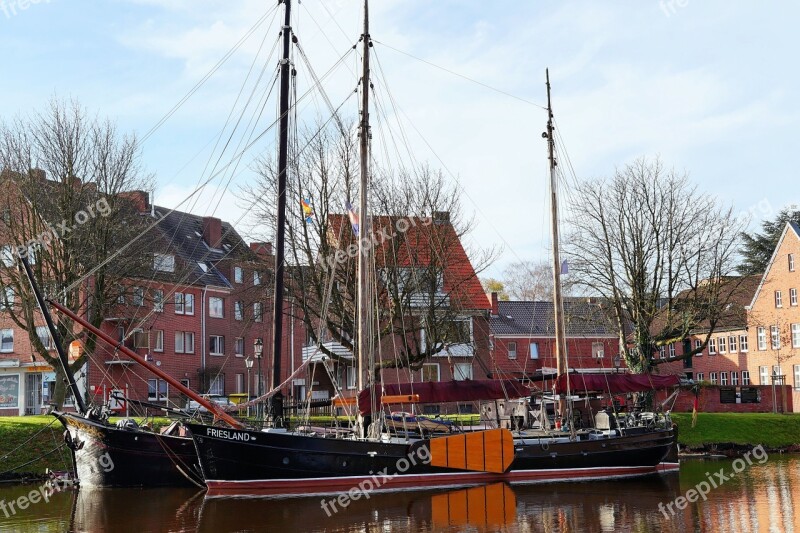 Emden East Frisia Inland Port Sailing Boats Antique