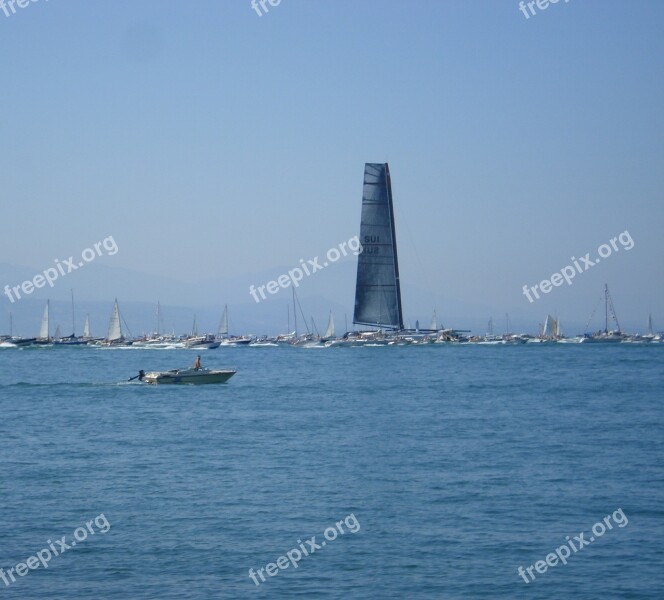 Boats Sailing Alinghi Lake Geneva Lausanne