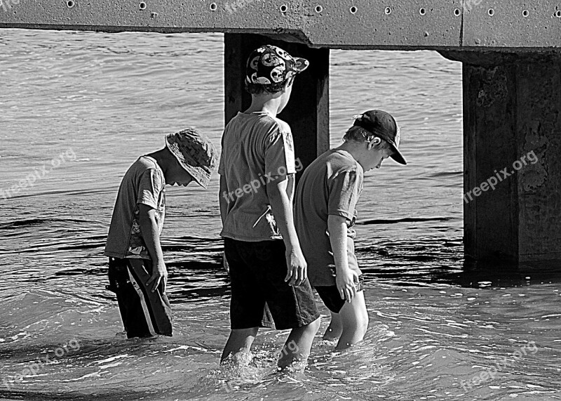 Boys Water Jetty Beach Coast