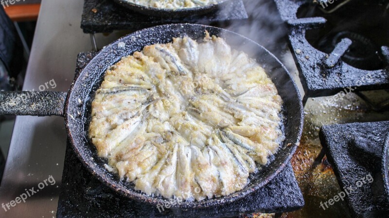 Fried Anchovy Frying Pan Cooking Fish Food