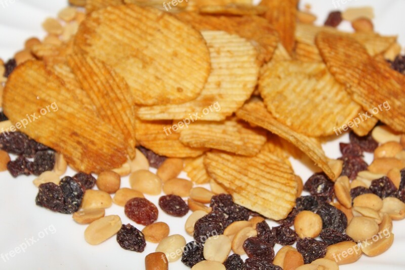 Snacks Potato Chips Raisins Peanuts Free Photos