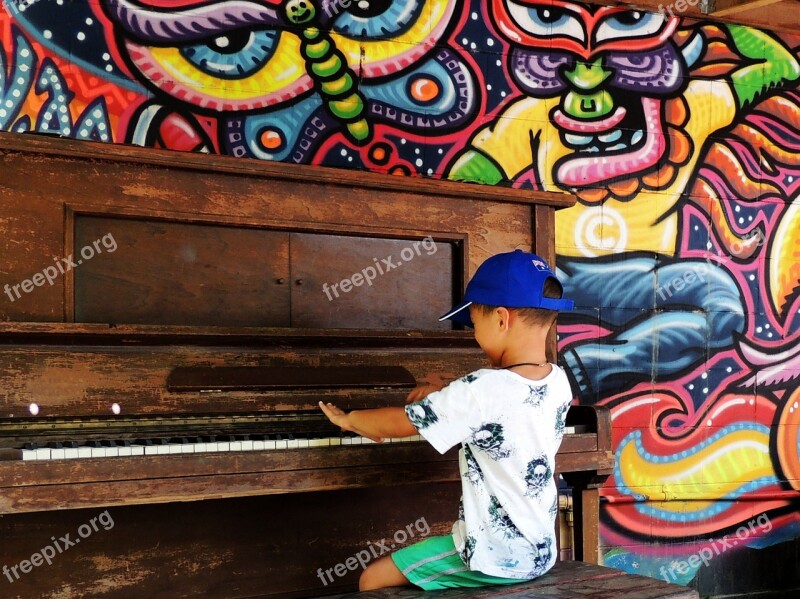 Piano Boy Child Playing Happy