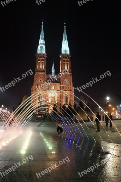 Fountain Water Illuminated Basilica Church