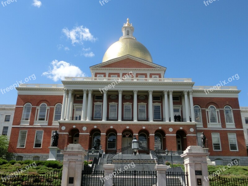 Government Buildings Boston Usa Massachusetts State House Gold Dome