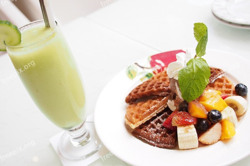 Dessert Waffle Fruit Sweet Green