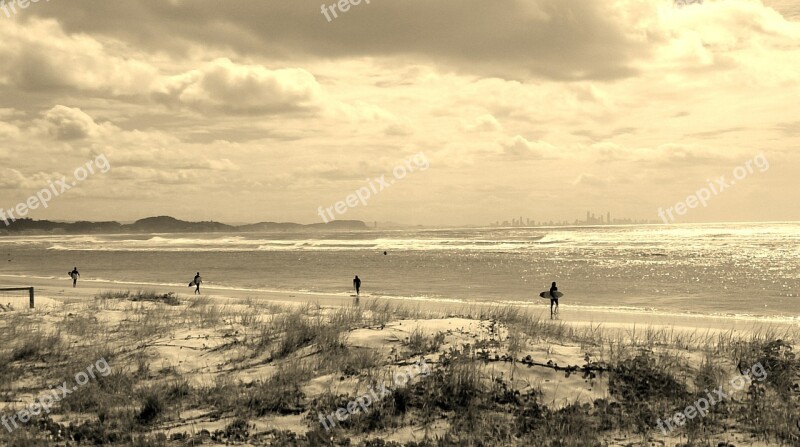 Surfers Beach Summer Sea Ocean