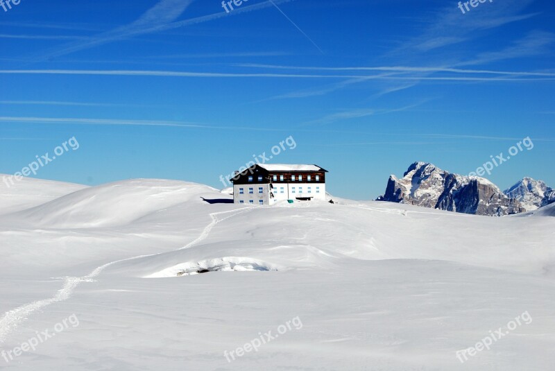 Dolomites Refuge Snow Winter Mountain