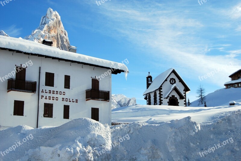 Dolomites Refuge Snow Winter Mountain