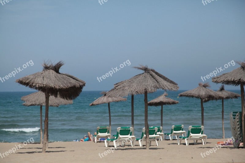 Beach Holiday Parasols Sand Sea