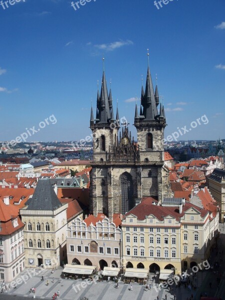 Prague Church Czech Republic Aerial View View Of The Bell Tower